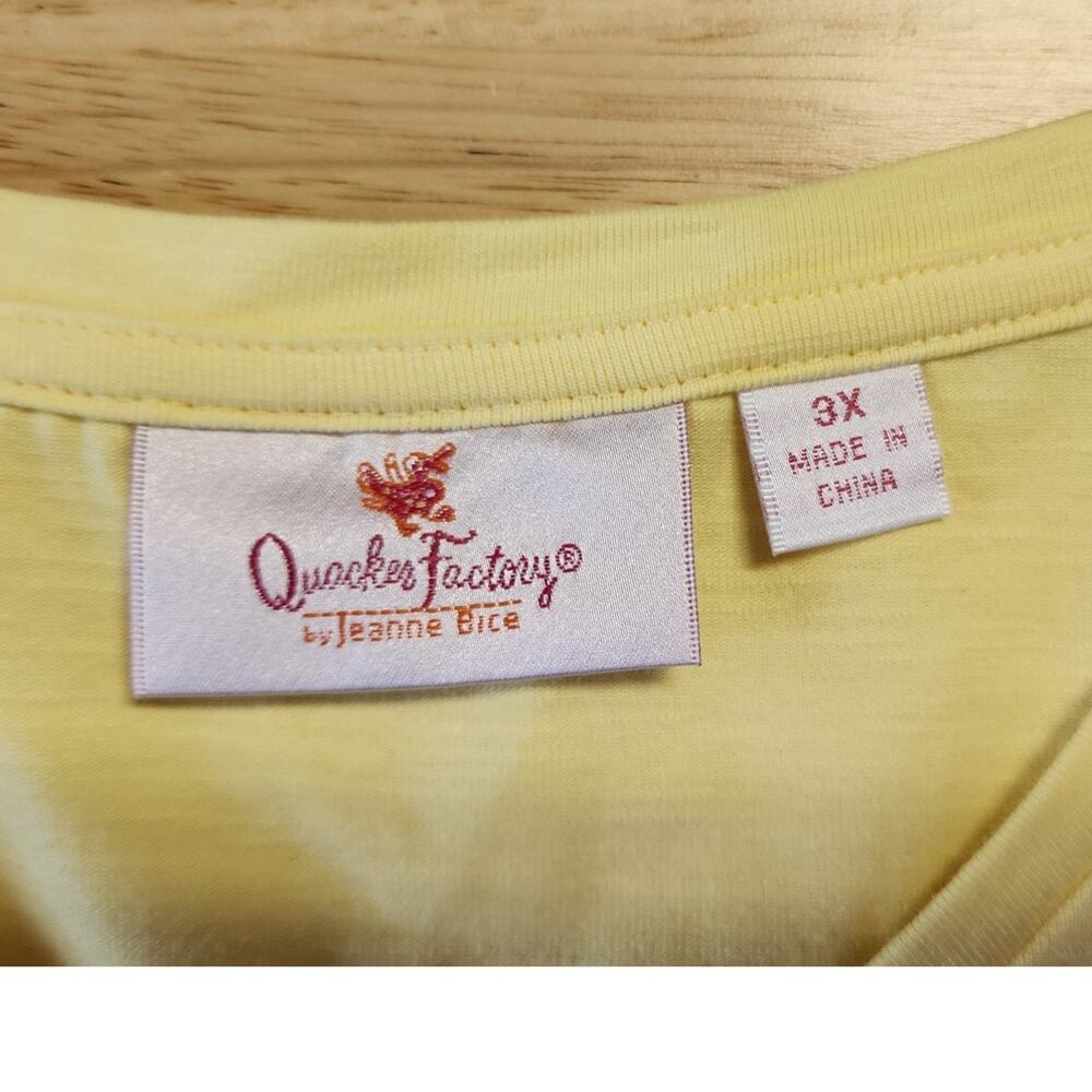 Quacker Factory All Flutter Yellow Butterfly Rhinestone V Neck T-Shirt Plus 3X - Picture 8 of 9